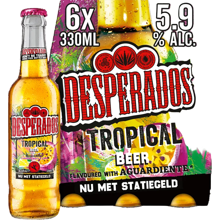 Desperados Tropical Beer Flavoured with Aguardiente Passion Fruit and Lime Flessen 6 x 330 ml